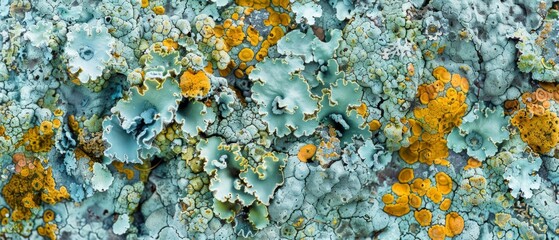 Wall Mural - Panoramic close-up, high detail scan of lichen texture, Generative AI 