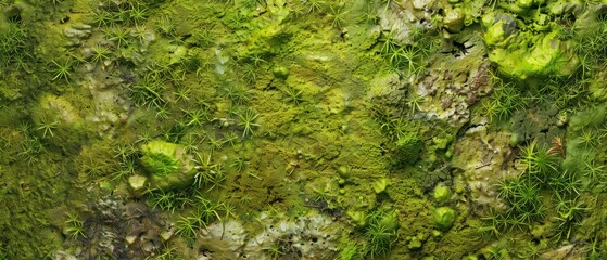 Wall Mural - Panoramic close-up, high detail scan of moss texture, Generative AI
