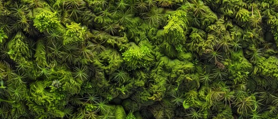 Wall Mural - Panoramic close-up, high detail scan of moss texture, Generative AI