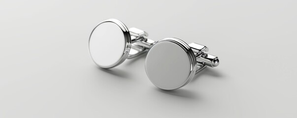 Wall Mural - Isolated silver cufflinks on white background mockup, 4K hyperrealistic photo