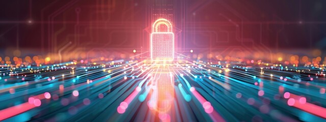 Poster - AES encryption, holographic algorithms, GDPR compliance, sleek modern design