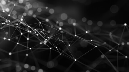 Poster - Glowing white circuit board with multiple connection points on dark background
