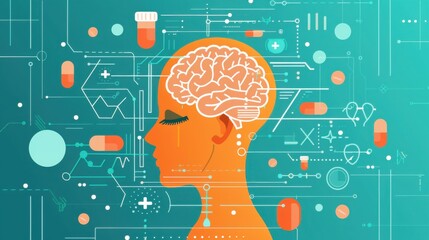 Poster - AI drug development, biotech advancements, flat design illustration