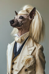 Canvas Print - A dog in a suit and wig