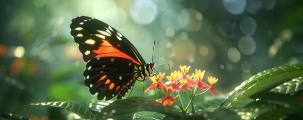 Wall Mural - Vibrant butterfly sipping nectar from a flower, 4K hyperrealistic photo