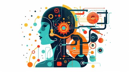 Poster - AI in computational physics, innovative methods, flat design illustration