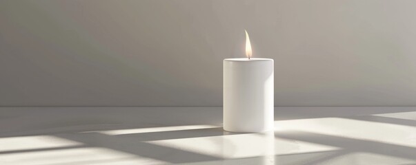 Wall Mural - Isolated white candle on white background mockup, 4K hyperrealistic photo