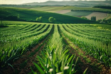 Poster - A serene landscape featuring lush green grass and rolling hills in the distance