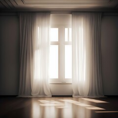 Wall Mural - A window with white curtains