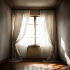 Wall Mural - A window with white curtains