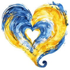 Sticker - Ukraine flag Heart, Support illustration, white background Generative Ai