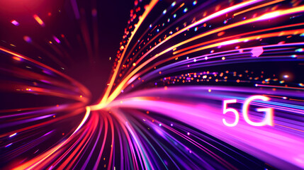 Poster - illustration light speed type curve colorful and vibrant for internet speed of 5G