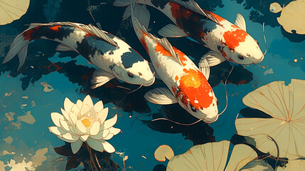 Wall Mural - beautiful koi on pool with lotus vector art