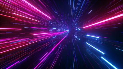 Poster - A 3D rendering with an abstract neon background, topped with pink and blue glowing lines. This wallpaper features colorful laser beams.