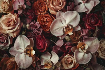 Wall Mural - A vintage-style artificial flower wall for backgrounds