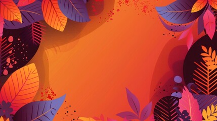 Wall Mural - A modern banner with abstract autumn leaf patterns in bold colors, creating a fresh and lively background, with plenty of copy space in the center. 