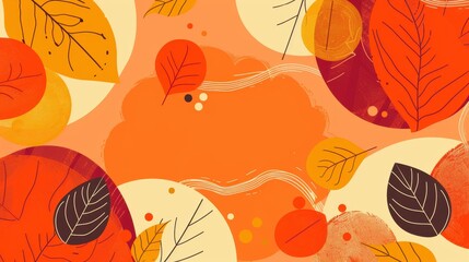 Wall Mural - A modern banner with abstract autumn leaf patterns in bold colors, creating a fresh and lively background, with plenty of copy space in the center. 