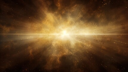 gold explosion in galaxy dust particle nebula cosmic matter on dark background light in center