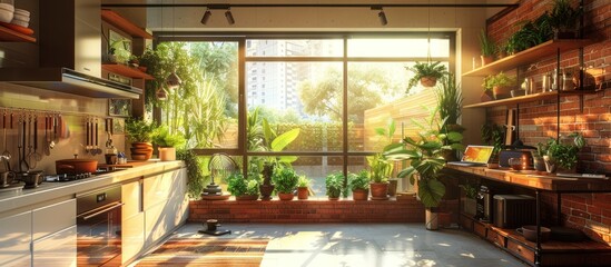 Wall Mural - Modern Kitchen with a Garden View