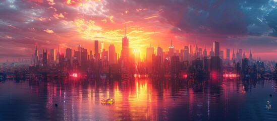 Canvas Print - Cityscape Sunset Reflection