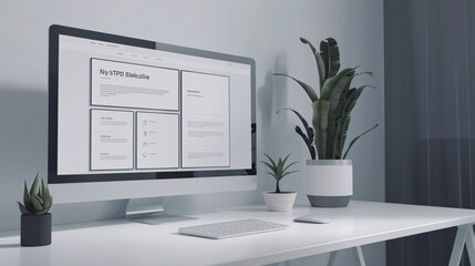 Highly detailed image of a three-dimensional website ad mockup on a high-resolution computer screen
