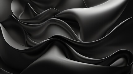 Wall Mural - Abstract 3D rendering of a flowing, metallic black surface.