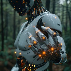 Sticker - Robot in a Forest with Glowing Lights