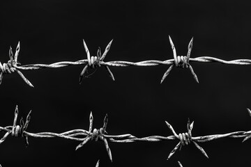 Poster - A black and white photograph of barbed wire, suitable for use in historical or industrial context