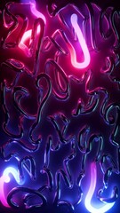 Poster - seamless 3d vertical video, abstract background of pink blue neon lights quickly moving inside the t
