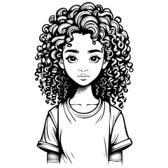 Wall Mural - cartoon curly hair ink hand drawn line illustration, transparent background