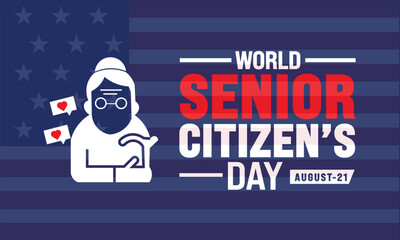 World Senior Citizen's Day is observed every year on August 21. The day is known to increase awareness.  Banner poster and happy mature couple. Vector art