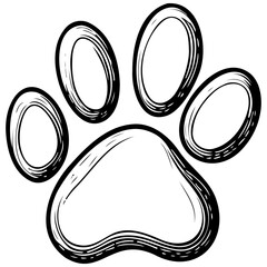 Wall Mural - Line paw print vector hand drawn line illustration, transparent background