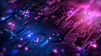 Poster - Futuristic blue and purple technology background with abstract circuit board patterns, ideal for high-tech themes, innovation concepts, and modern digital designs