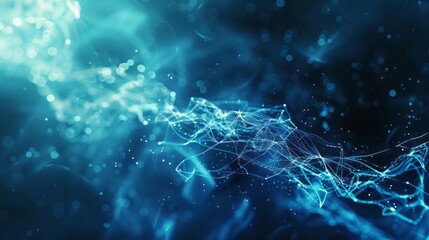 Poster - Blue futuristic technology background featuring organic motion elements, high-tech abstract design with dynamic patterns and digital waves, ideal for innovative tech presentations, modern digital art,
