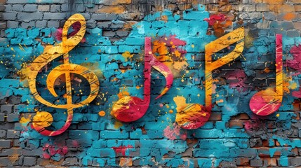 Canvas Print - Music Graffiti on Brick Wall