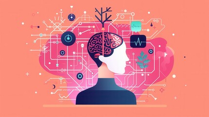Poster - AI physics simulations, complex problem solving, flat design illustration