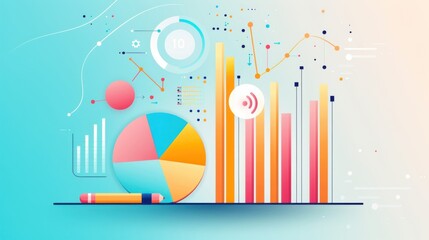 Poster - Analytical process, pie chart and data analysis tools, flat design illustration