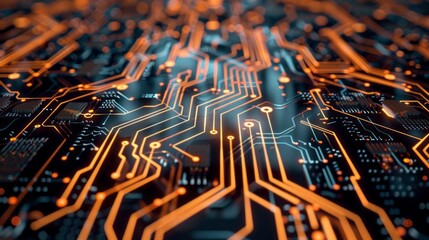 Poster - Close-up of a detailed circuit board with electronic components, green pcb background featuring microchips, resistors, and integrated circuits, ideal for technology, electronics, and engineering theme