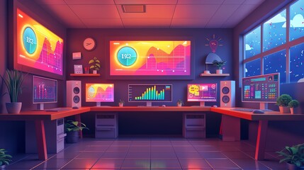 Aufkleber - Modern office interior with colorful graphics.