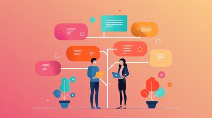 Poster - Argument mapping, flowchart of arguments, flat design illustration