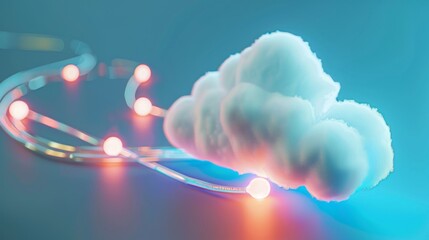 Poster - White cloud connected with network cable, 3d rendering of cloud computing technology concept background