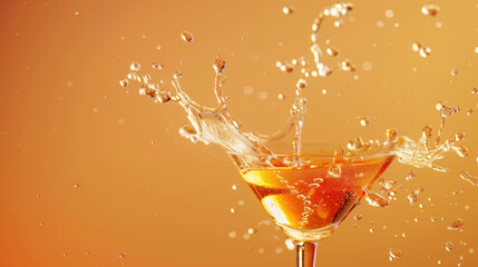 Poster - Vibrant Cocktail Splash with Suspended Droplets on Studio Backdrop