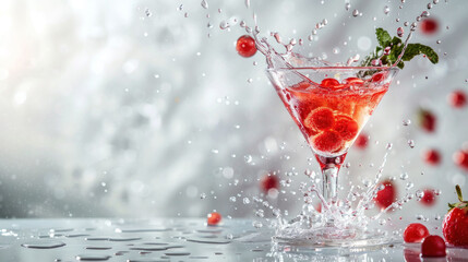 Poster - Vibrant Cocktail Splash with Suspended Droplets on Studio Backdrop