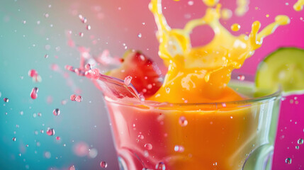 Poster - Colorful Smoothie Splash in Studio Isolation - Fresh and Vibrant Drink Concept