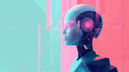 Poster - conceptual technology illustration featuring artificial intelligence with futuristic digital interfa