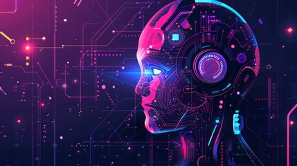 Poster - Conceptual technology illustration featuring artificial intelligence with futuristic digital interface, neural networks, and machine learning algorithms, highlighting advanced ai technologies and inno