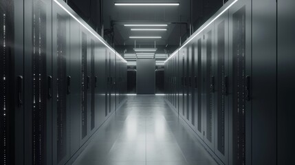 Poster - technology, network, data, center, storage, systems, server, racks, modern, infrastructure, digital, solutions, management, business, connection, room, transfer, high-speed, 3d, rendering, innovation,