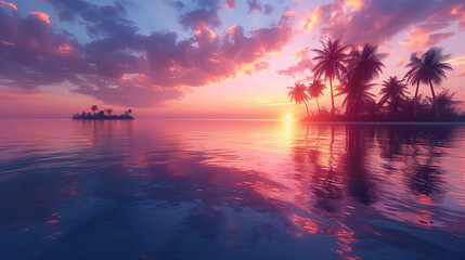 Wall Mural - Tropical Sunset Over Calm Ocean Waters