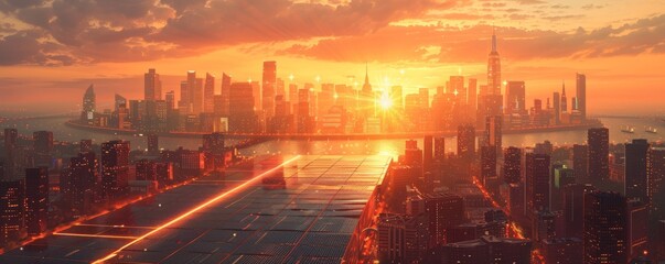 Wall Mural - solar panels powering a city