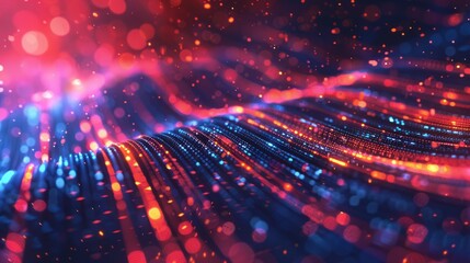 Poster - high-speed data connection technology abstract background with dynamic blue lines and digital flow p